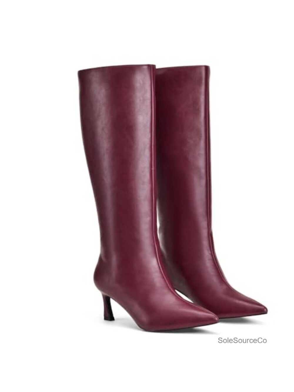 Kitten Heel Knee High Boots Pointed Toe Slip On Women's